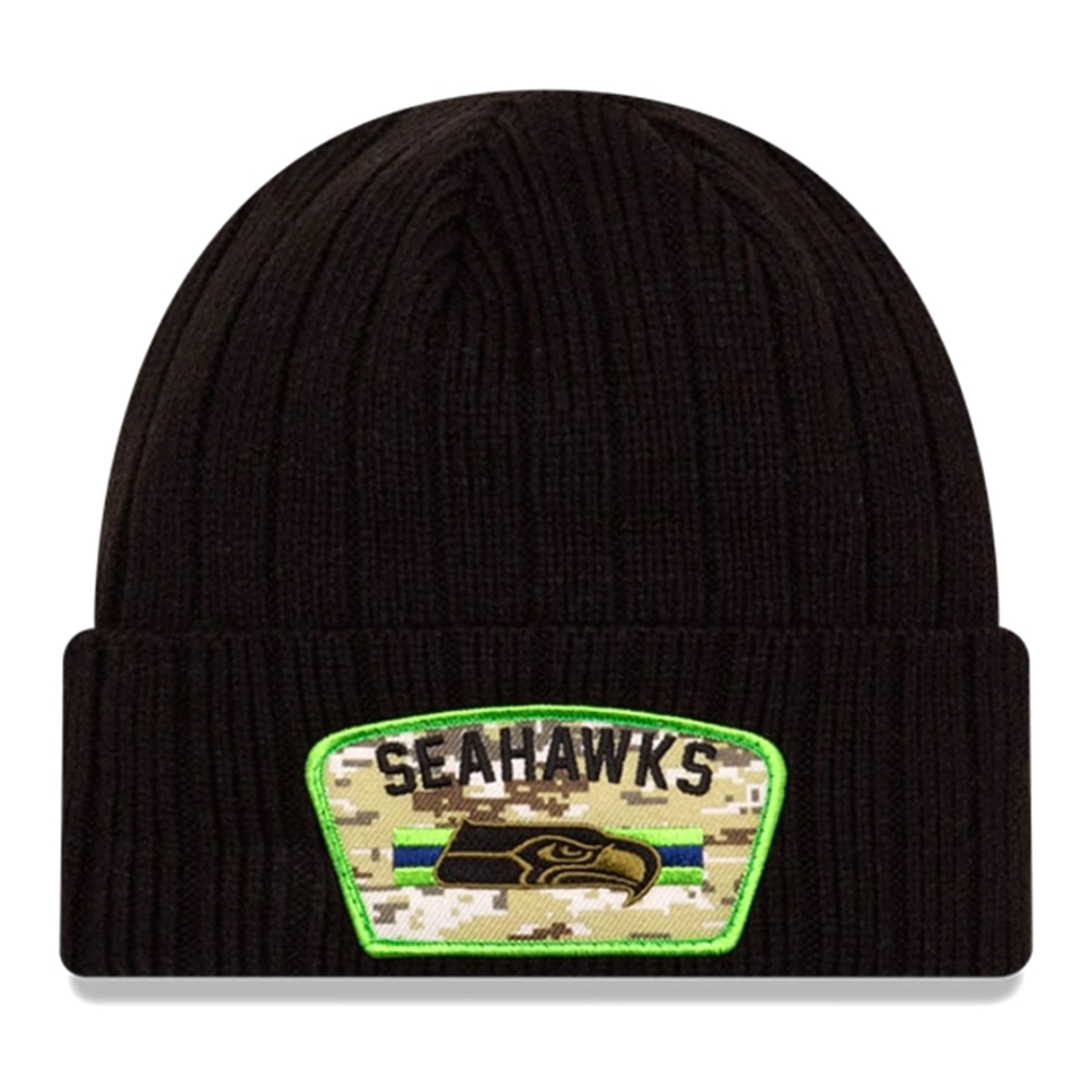 Seattle Seahawks New Era Black/Camo 2021 Salute To Service Beanie